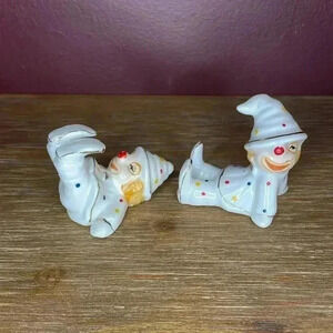 Fun Kitschy Vintage Tumbling Silly Clown Figurines Set of 2
